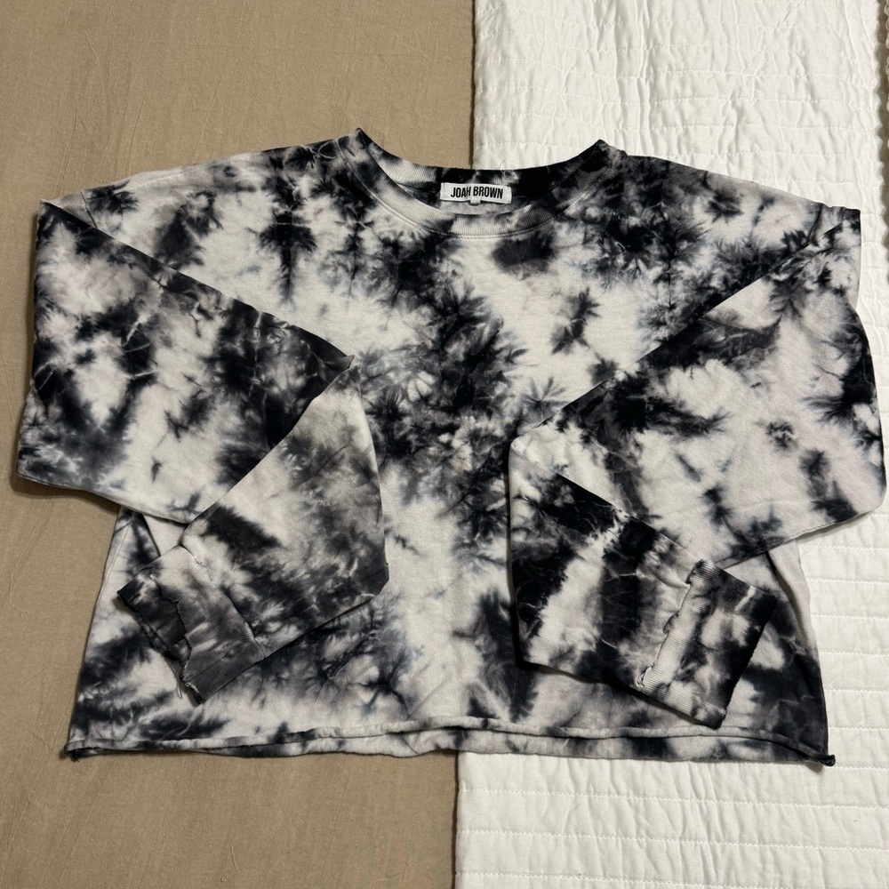 Joah Brown Black & White Tie Dye Crop French Terry Cotton Top O/S
